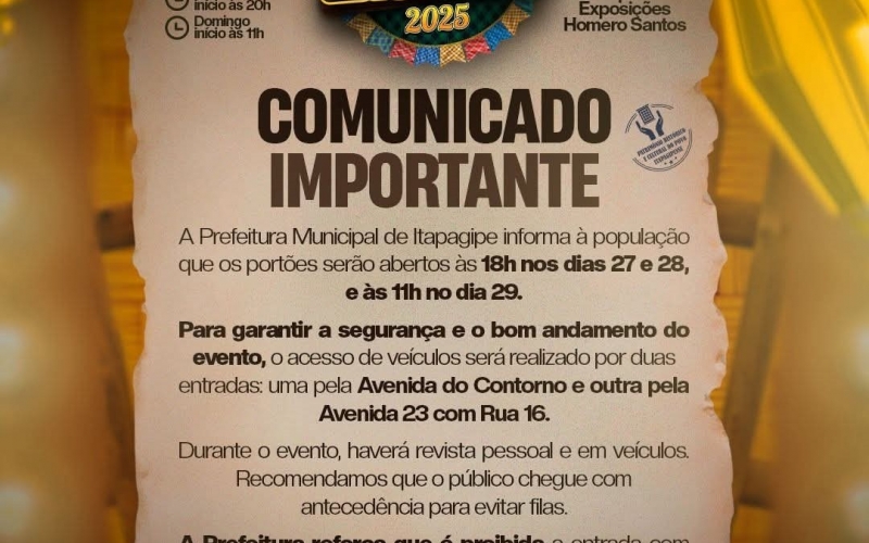 COMUNICADO – ARRAIÁ DO LAGEADO 2025