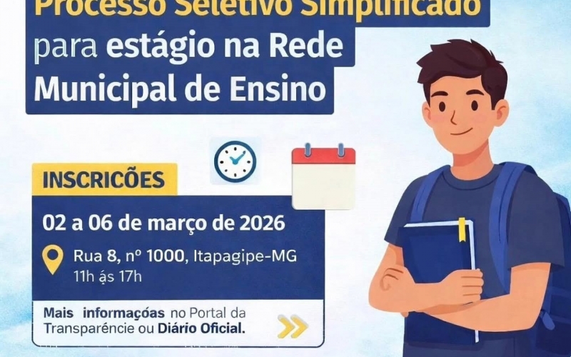 Prefeitura de Itapagipe abre Processo Seletivo Simplificado para estágio na Rede Municipal de Ensino