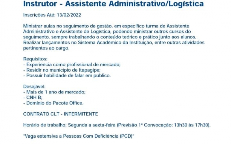 Atenção, oportunidade de trabalho!