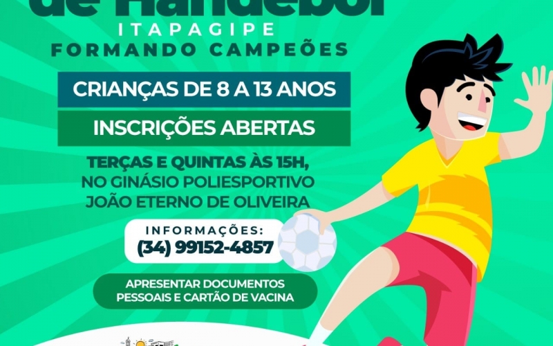 Atenção pais, estão abertas as inscrições para a Escolinha de Handebol para crianças de 08 a 13 anos.