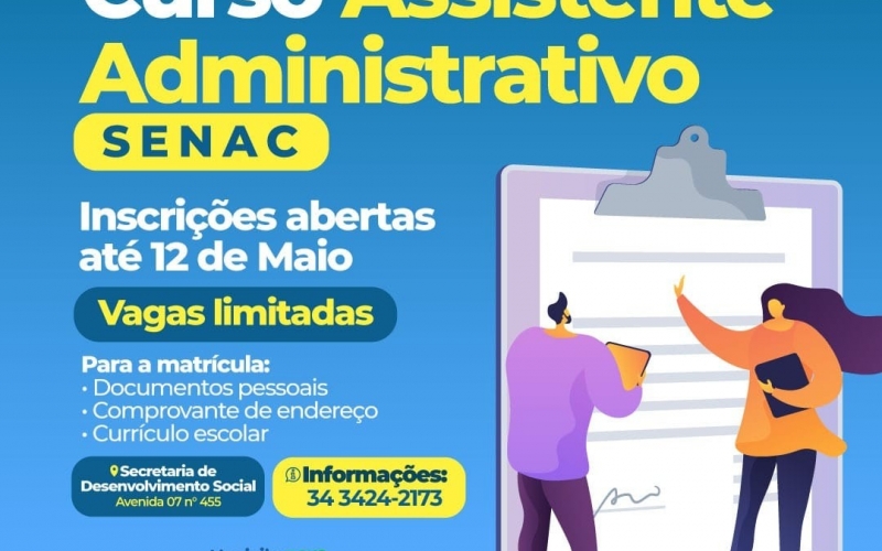 A Secretaria de Desenvolvimento Social juntamente com o SENAC trás mais um curso profissionalizante para você!