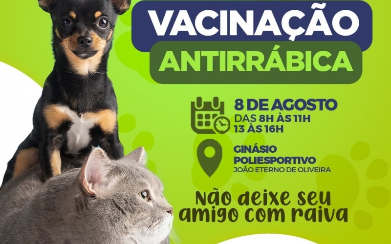 Nesta segunda-feira, dia 08 de agosto, inicia-se a nossa Campanha de Vacinação Antirrabica 2022