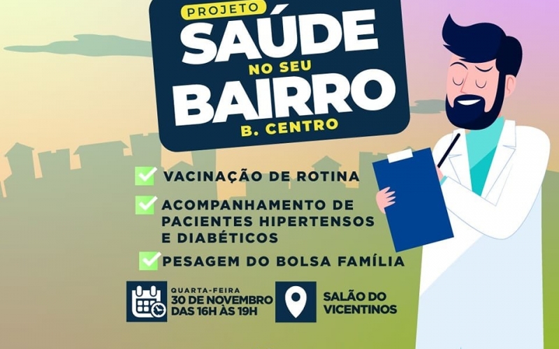 Atenção moradores do Centro, nesta quarta-feira, dia 30 de novembro, estaremos em frente ao Salão dos Vicentinos