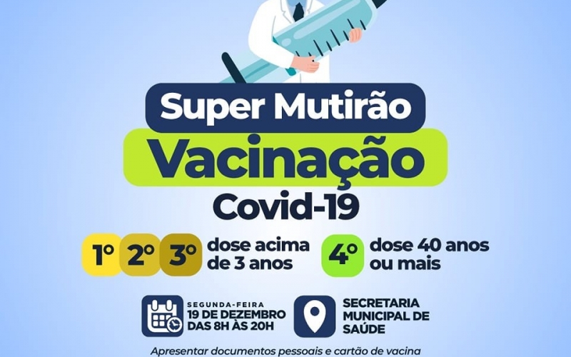 Segunda-feira, dia 19 de dezembro, é dia de vacinação contra a Covid-19 em Itapagipe