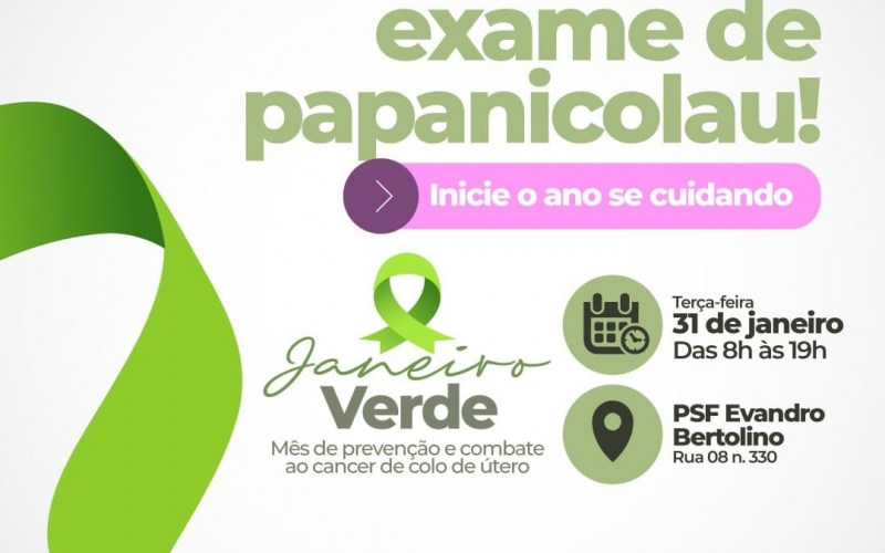 Nesta terça-feira, dia 31 de janeiro, estaremos realizando exames de papanicolau no PSF. Evandro Bertolino
