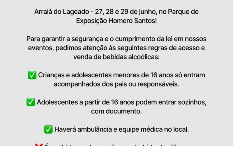 COMUNICADO OFICIAL - Regras para Entrada no Arraiá do Lageado 2025